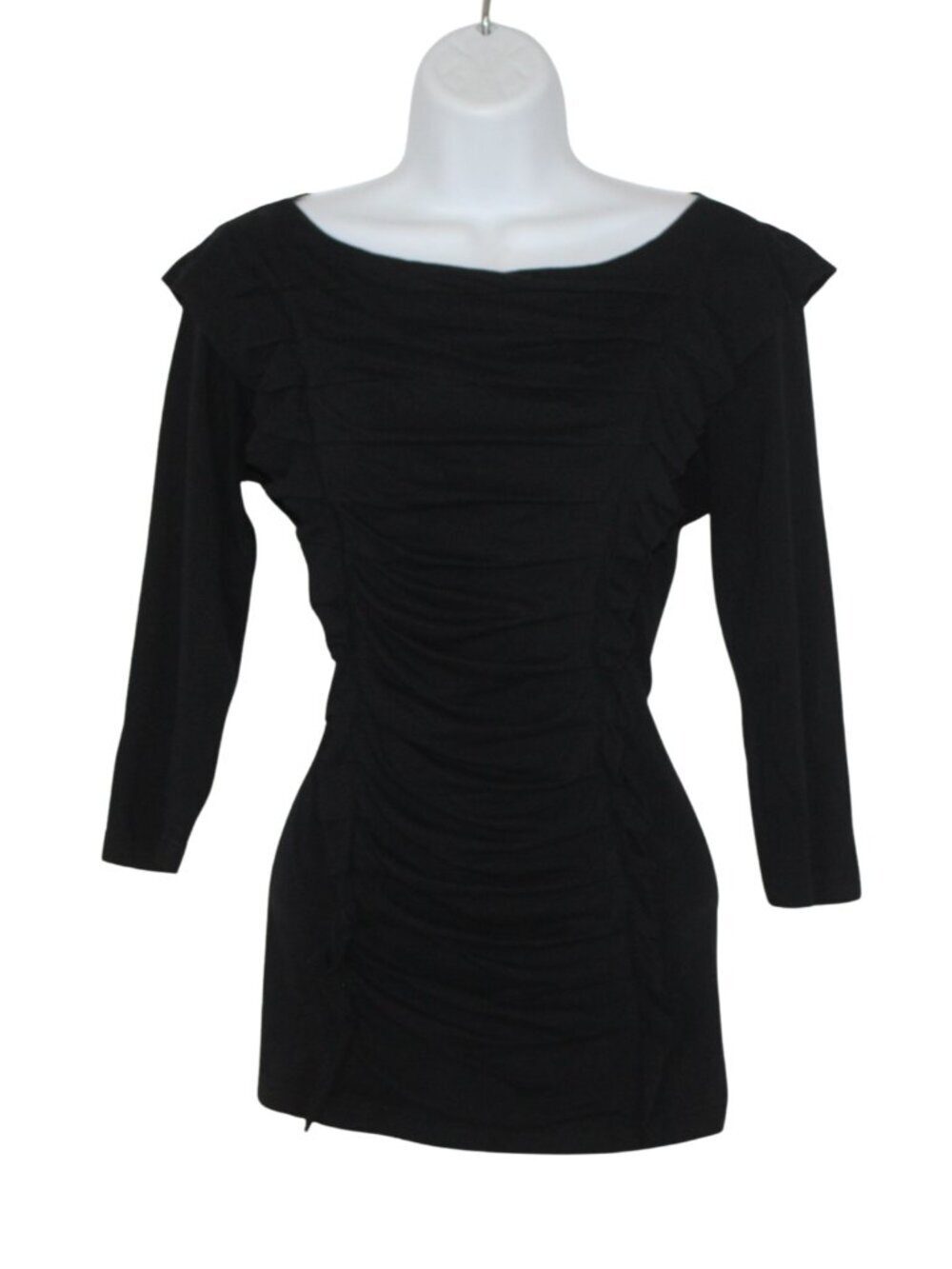 Y2K V Cristina women's black 3/4 sleeve top goth emo ruched ruffle boatneck